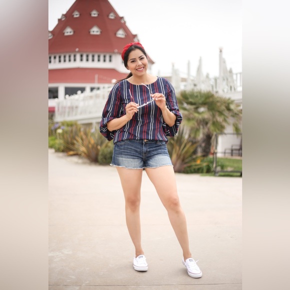 CABI Freedom Stripe Flag Balloon Sleeve Top Size XS - Picture 9 of 11